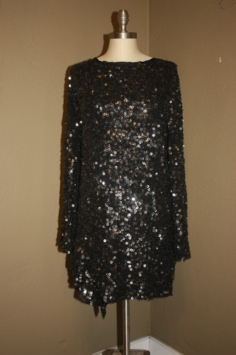 NWT 3.1 PHILLIP LIM BLACK SILK TUNIC SEQUIN DRESS LONG SLEEVES - 6 MEDIUM - Picture 2 of 6