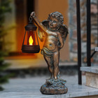 Angel Statues Garden with Solar Lantern Outdoor Cherub Decorations Patio Yard La