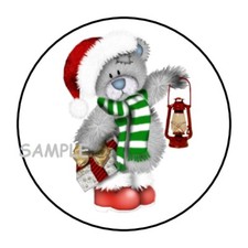 30 CUTE CHRISTMAS TEDDY BEAR ENVELOPE SEALS LABELS STICKERS 1.5" ROUND FAVORS
