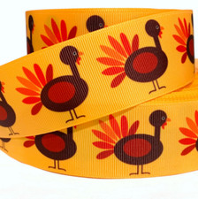 GROSGRAIN RIBBON 5/8", 7/8", 1.5", 3" Thanksgiving Day Turkey Feathers Printed