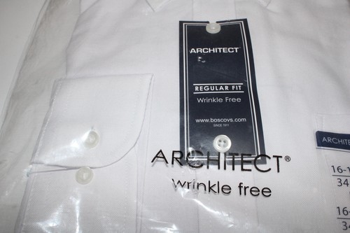 Architect Men L Button Down Shirt White Regular Fit Wrinkle Free 16 16.5 Boscov - Picture 2 of 8