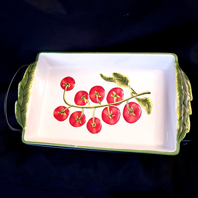 Lasagna Casserole Judy Phipps Tomato Painted Baking Dish & Stand Cert Intern.