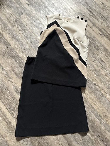 Vtg 60s 70s Skirt Suit Black Beige Professional Prop Mod GoGo Nardis Polyester