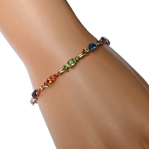 14K Yellow Gold Tennis Bracelet Rainbow of Gemstones 7.25 inch 5.4 gm J47261 - Picture 11 of 12