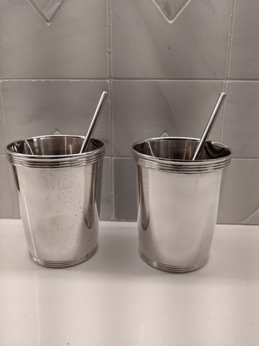 VINTAGE Set italienisches Sterlingsilber neuwertig Julep Tasse mit Strohhalmen - kein Monogramm - Bild 7 von 12