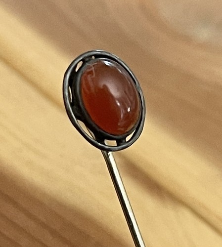 VINTAGE ART DECO STERLING SILBER 925 GF CABOCHON BRAUN ACHAT STEIN STAB ANSTECKNADEL - Bild 9 von 12