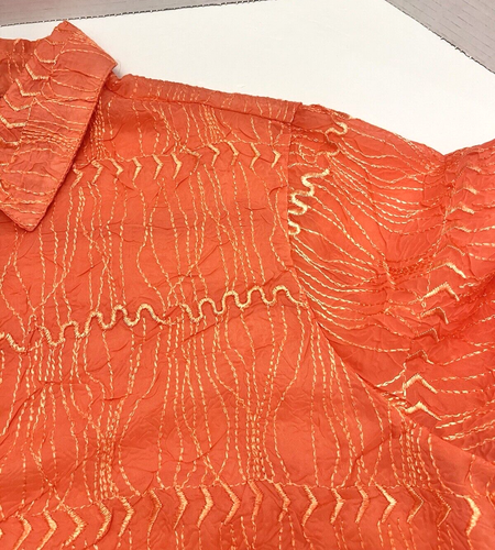 Milano Top Shirt Blouse Women 1X Coral Sheer 3/4 Sleeves Crinkle Textured - Picture 11 of 19