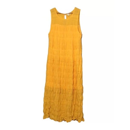 NWT Max Studio Women's M Golden Yellow Textured Sleeveless A-Line Midi Dress - Picture 9 of 13