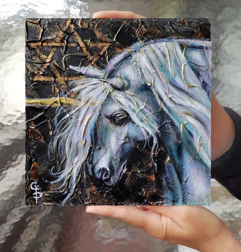 Original Oil Painting Unicorn Spirit Animal totem Fantasy Modern Art Magic Horse - Picture 5 of 9