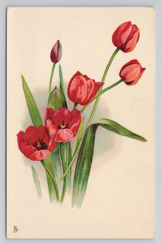 Raphael Tuck Postkarte rote Tulpen 8190 Lieblingsblumen Serie 1