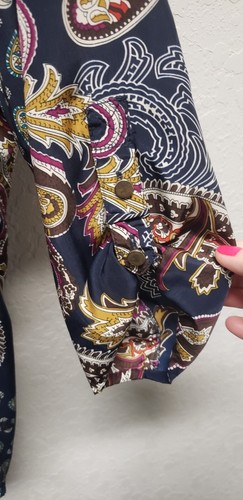 Multi-Color Paisley 3/4 Sleeve Button Front Blouse - L - V- Neck - Picture 3 of 3