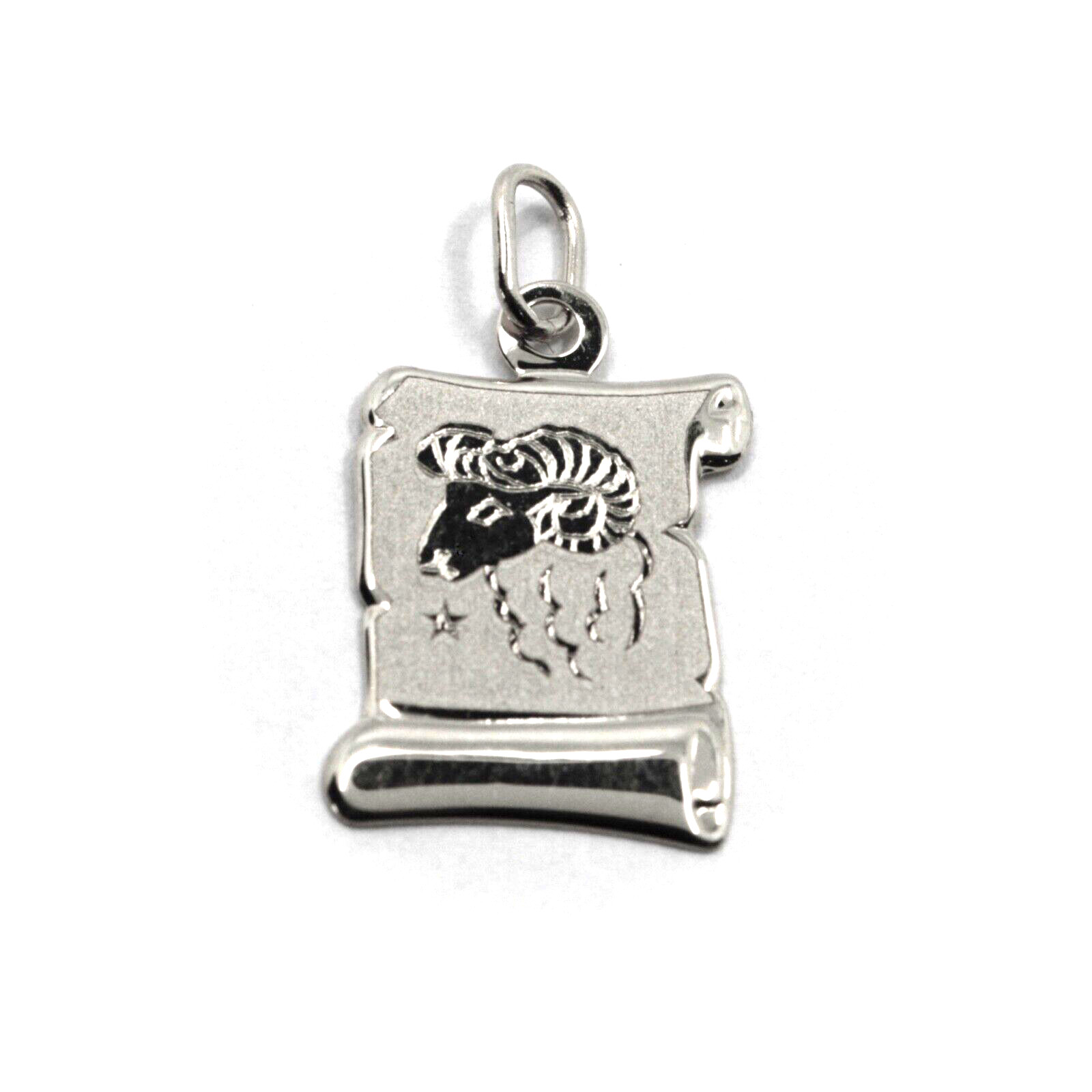 Colgante de Oro Blanco 18K, Signo Zodiaco, Pergamino, Pulido y Satinado, 18MM