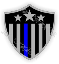 American Flag USA Police Shield Hard Hat Sticker / Thin Blue Line Helmet Decal
