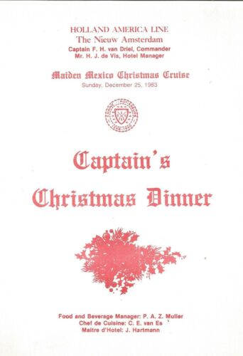 Vintage 1983 Holland American Line Maiden Mexico Christmas Cruise Dinner Menu - Picture 2 of 3