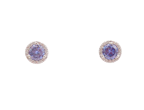 925 Sterling Silver Vintage Earrings Oval Tanzanite Halo CZ EG13253 - 第 1/7 張圖片