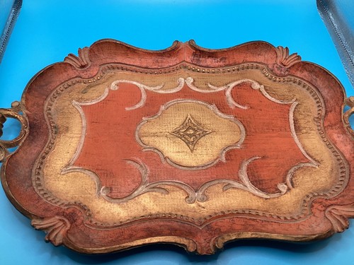 Vintage Italian Florentine Large Tray in Orange & Gold - Picture 3 of 6
