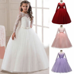 Blumenmadchen Kleid Spitze Lang Tull Abendkleid Fur Kinder Hochzeit Brautjungfer Ebay