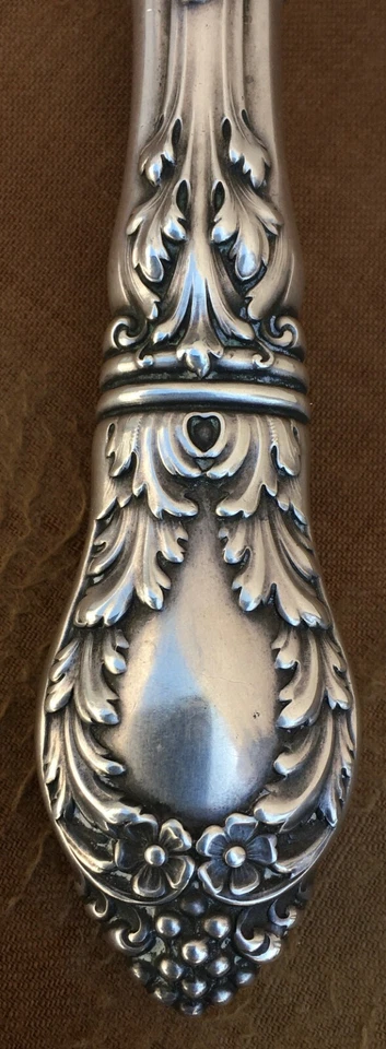 Tenedor para servir espárragos de 1900, plata de ley, lavado en oro, rococó, grande 10" raro Foto 4 de 4