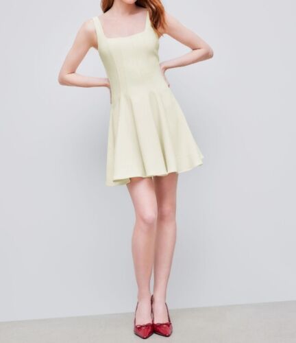 Cider Woven Square Neck Ruffle Hem Mini Dress Size XXS Ivory White Seamed NEW - Picture 2 of 8