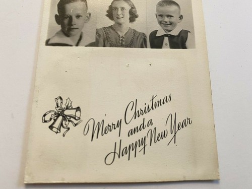 Tarjeta de felicitación con foto de feliz año nuevo feliz Navidad años 40 vintage C9 - Imagen 3 de 9