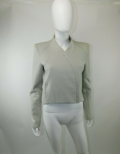 Helmut Lang Small Gray Cotton Crop Asymmetric Zip Collarless Moto Jacket - Picture 1 of 9