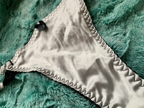 Nwot soft white satin String Bikini Thong lace Sissy panties sz XL - Picture 6 of 6