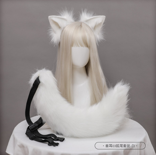 Wolfsohren Tierohren Wolfsschwanz Stirnband Kopfschmuck Haarnadel Cosplay Requisite - Bild 18 von 28