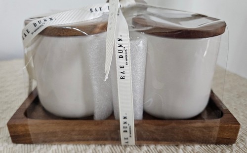 Rae Dunn Farmhouse Trinket Jars Gold 'HELLO' 'PRETTY' 5 Piece Set Wooden Tray - Picture 7 of 7