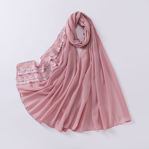 170*70cm Chiffon Ruffles Beads Muslim Women Headscarf Wrap Shawl Turban Stoles - Picture 17 of 20