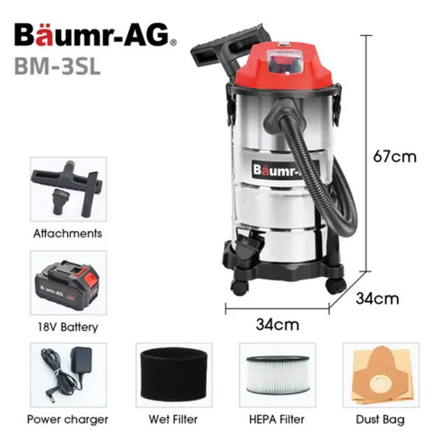 BAUMR-AG 30L Cordless Wet & Dry Vacuum Cleaner Kit, with 4Ah battery and Charger - Picture 6 of 9