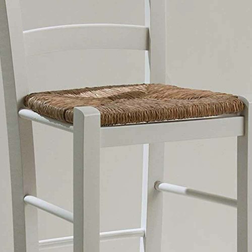 Taburete Madera h67cm Blanco Con Asiento En Paja - Imagen 2 de 5
