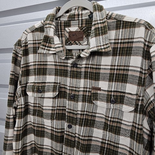 ORVIS Plaid Cream & Green Shirt Men's Size L - Picture 2 of 6