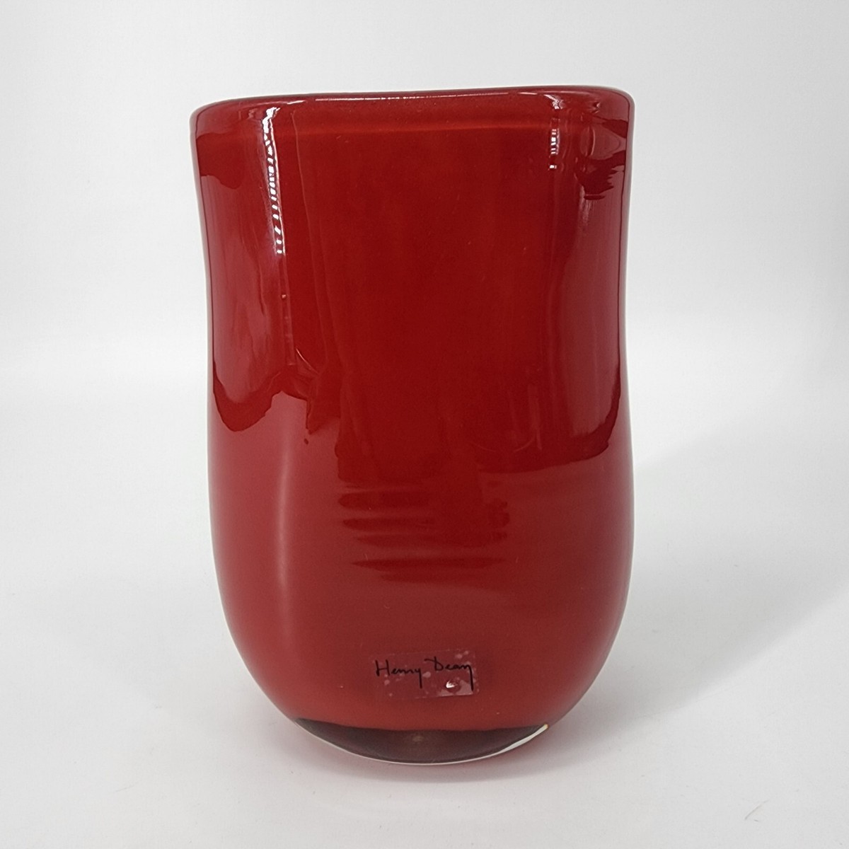 新品 Henry dean louis Henry Dean Vase Blown Art Glass Red Thick Heavyweight MCM