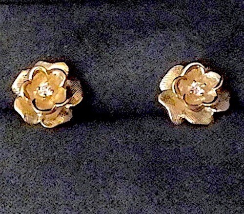 Paire de boucles d'oreilles rose diamant 10K 14K 18K or ou platine magnifique  - Photo 1 sur 8