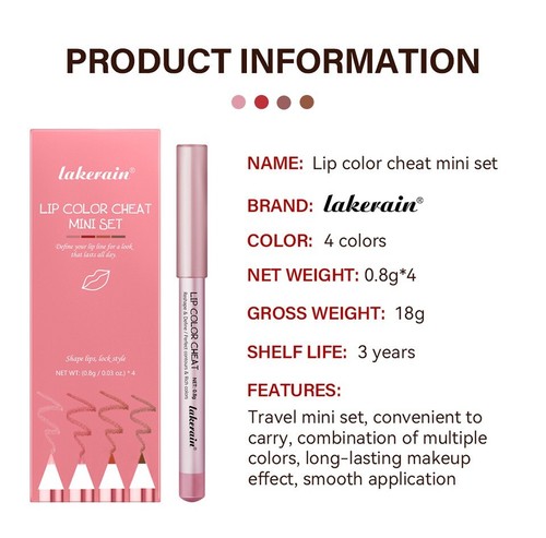 Lakerain Mini Lip Liner Set: Wood Pencil, Smudge-Proof & Portable (4 Shades) UK - Picture 9 of 10