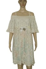 Free People Beaded Floral Pattern Smocked Cold Shoulder Ruffle Mini Dress New S