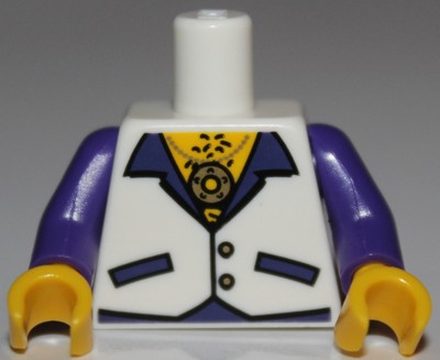 Lego New White Minifigure Torso Vest with Open Shirt Medallion Disco Piece
