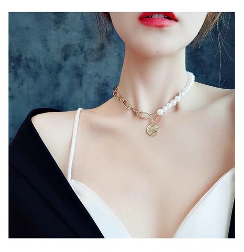 Kreuz Anhänger Kette Halsketten - mehrschichtig Imitation Perlen goldfarben Schmuck - Bild 11 von 13