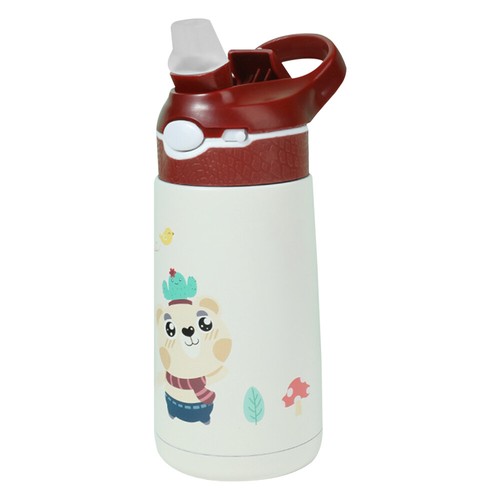 Botella de agua para niños 400 ml dibujos animados animal taza para niños con pajita acero inoxidable - Imagen 20 de 21