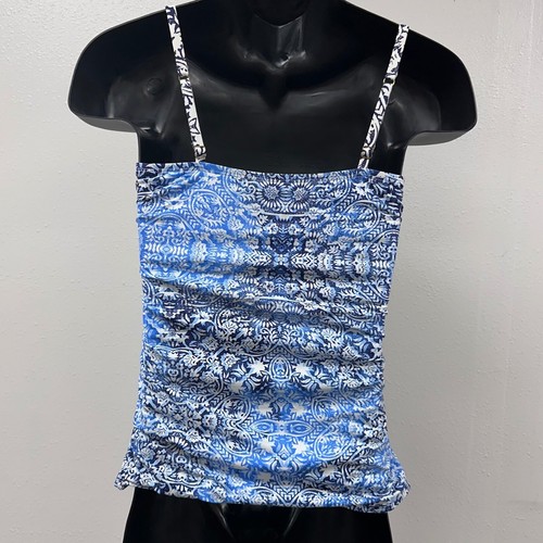 Tommy Bahama Blue Floral Tankini Top Ruched Swim Top Adjustable Straps Size S - Picture 5 of 10