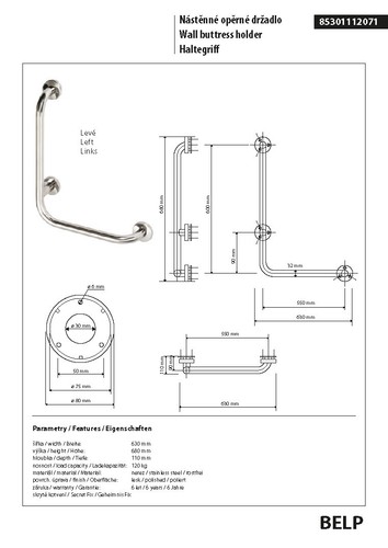 BELP Asa Izquierda Acero Inoxidable Pulido con Tapa para Baño y WC >> para Taladrar - Imagen 2 de 4