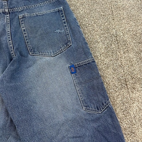 Vintage DNM Attitude Jeans Mens 36x32 Blue Cargo Pocket Jnco Southpole Baggy - Picture 10 of 11
