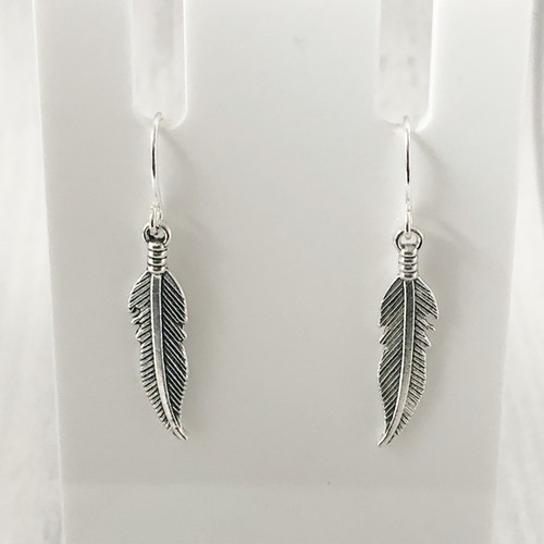 Silver Feather Earrings Shabby Chic Sterling Surgical Steel Boho Dangly Drop - Picture 3 of 3