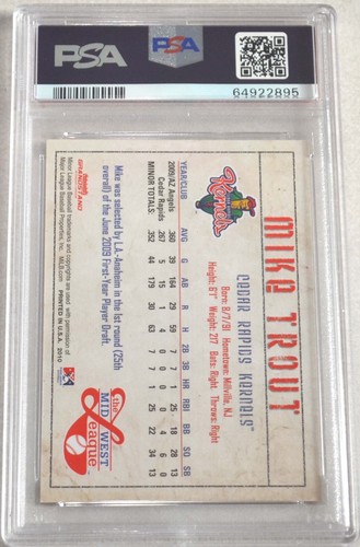 2010 Grandstand Mike Trout Midwest League Top Prospect PSA 9 Mint Rookie RC - Picture 2 of 3