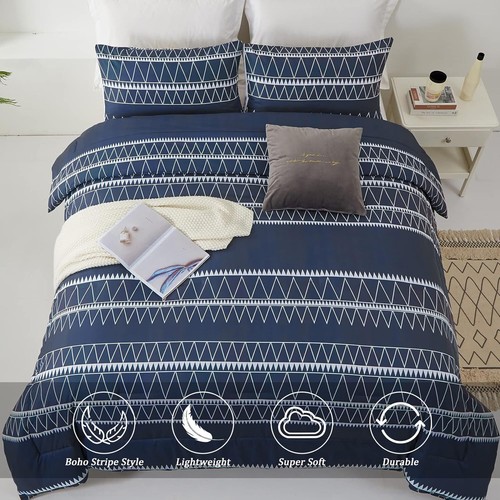 WONGS BEDDING Reversible Boho Striped Textured Comforter Sets King Queen Soft - Picture 51 of 73