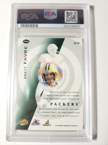 1997 Pinnacle Brett Favre GOLD TROPHY ARTIST PROOF card #P86 graded PSA 9 POP 3 - Picture 2 of 2