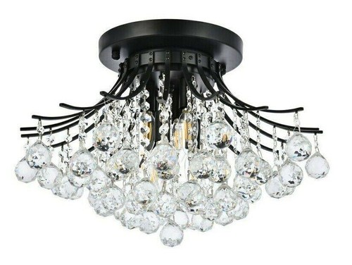 Living or Dining Room Crystal Black Flush Mount Ceiling 6 Light 19 inch Fixtures - Picture 5 of 8