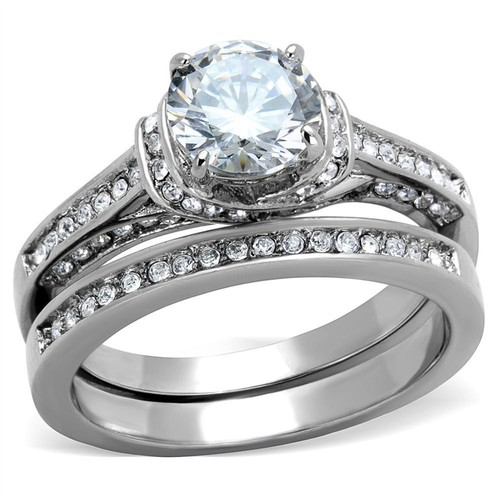 ARTK1919 Acero Inoxidable 2,75 quilates Corte Redondo AAA CZ Anillo de Boda Banda Set Para Mujer - Imagen 5 de 5