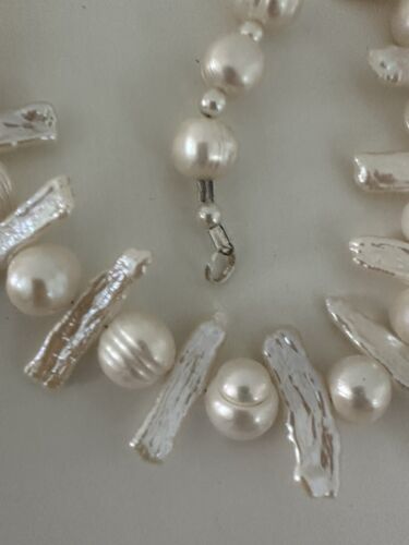 Necklace Freshwater Pearl Shell Pieces Sterling Silver Lobster Clasp Stunning - Picture 5 of 11