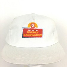 Vtg Get On Borden Bandwagon Cap Dairy Cow Made USA Snapback Trucker Baseball Hat